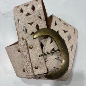 Arden B. Genuine Leather Wide Belt Oversized Buckle Beige Size M/L